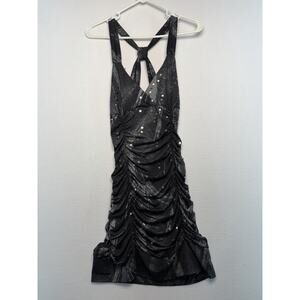 Women L Taboo Black Sequined Body Con Disco Ball Dress Vneck Party Sleeveless